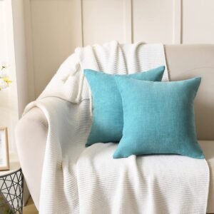 BLEUM CADE 2 Pack Teal Throw Pillow Covers - Chenille Decorative Pillow Covers