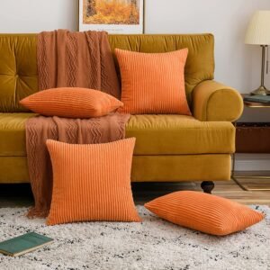 Orange Corduroy Soft Soild Fall Throw Pillow Covers Rust for Couch Sofa Bedroom