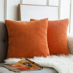 Orange Corduroy Soft Soild Fall Throw Pillow Covers Rust for Couch Sofa Bedroom