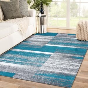 Luxe Weavers Art Deco Abstract Geometric Turquoise 2x3 Area Rug for Living Rooms