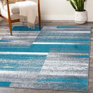 Luxe Weavers Art Deco Abstract Geometric Turquoise 2x3 Area Rug for Living Rooms